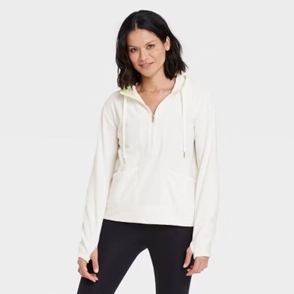 NWT All In Motion White Half-Zip Pullover Hoodie Sweatshirt Women's Size Large - Picture 1 of 9